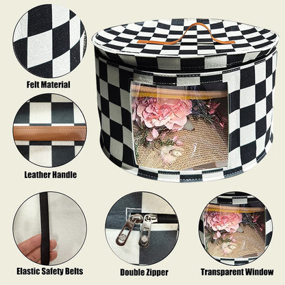 Large Circular Foldable Felt Hat Storage Box with Zipper – Dustproof Travel Cap Organizer, Wardrobe Hat Holder