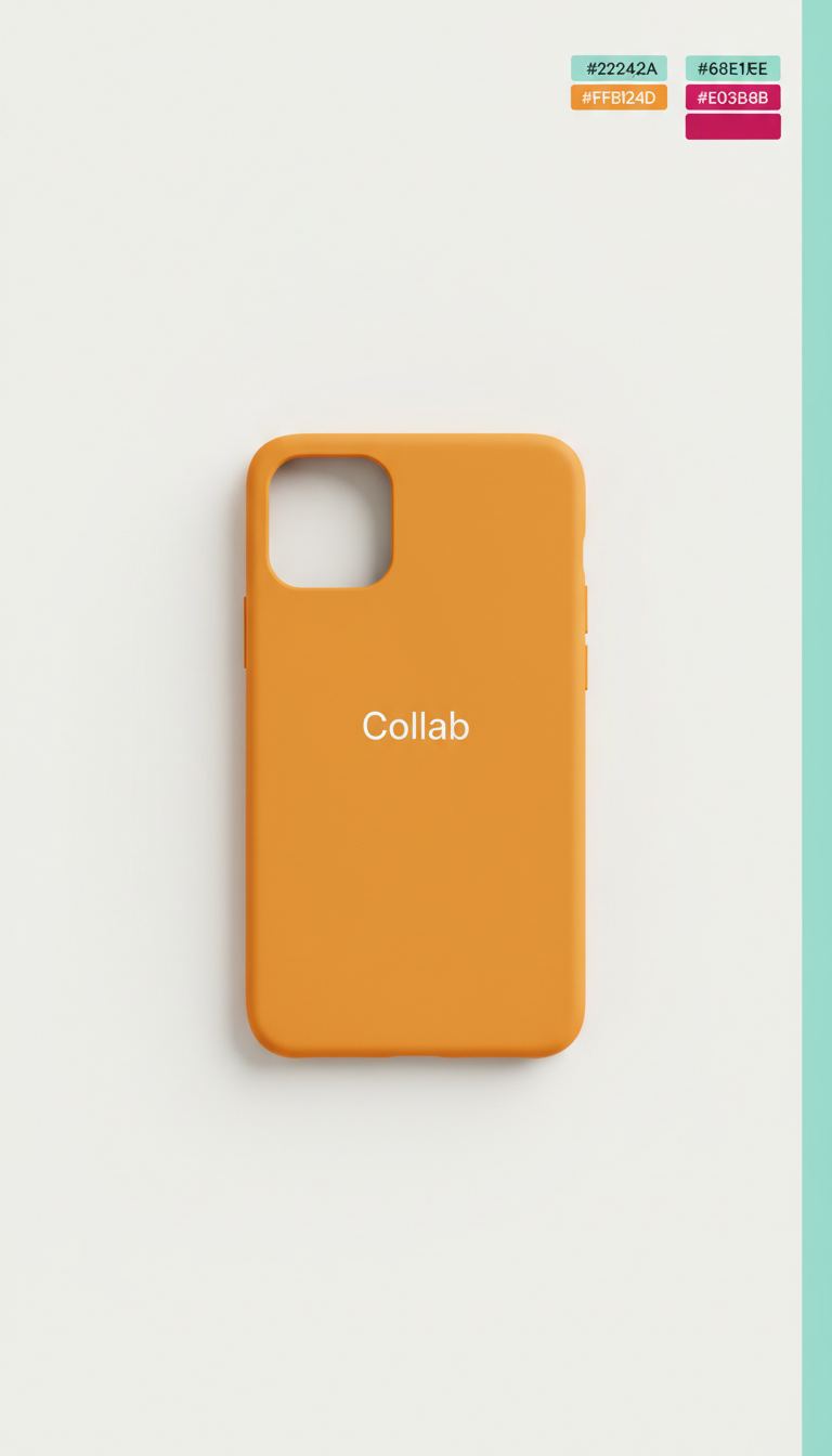 Hustle Orange Collab Phone Case, Default angle is a clean 3/4 product portrait at chest height—showcasing packaging...