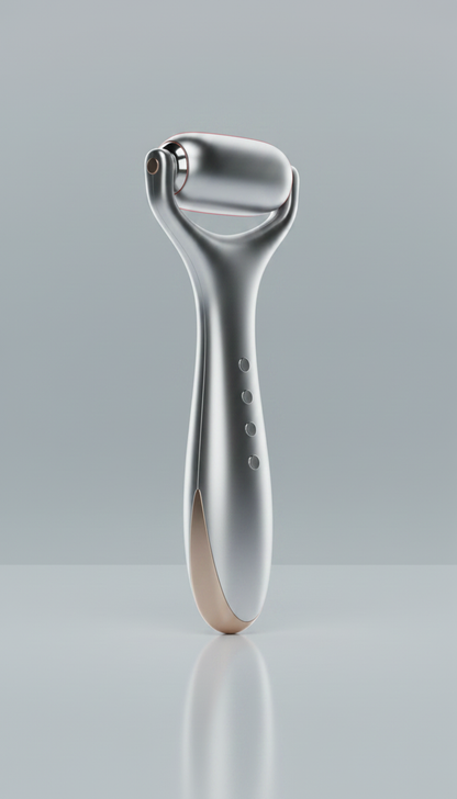 Alternate angle view of ergonomic microcurrent facial roller
