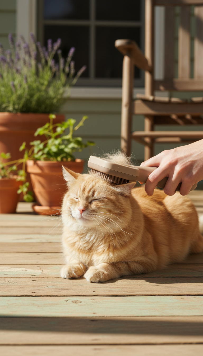 Ergonomic Pet Grooming Brush in use