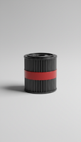 Monochrome engine oil filter, Three-quarter angle is default to reveal both top surfaces and side profiles of parts;...