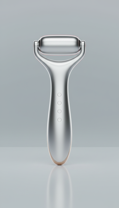 Light & Science microcurrent facial roller, Three-quarter angle as default — showcases both front-facing technology details...