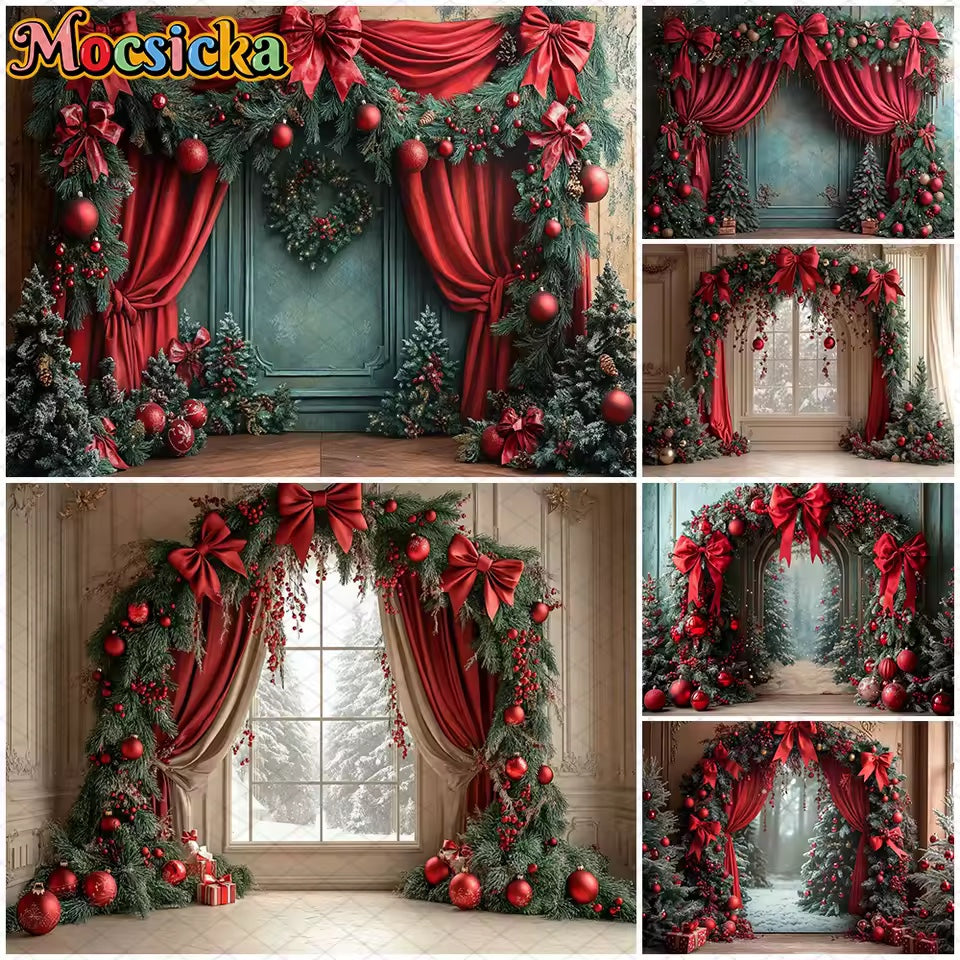 Kırmızı ve yeşil Noel dekorasyonlu fotoğraf arka planı
